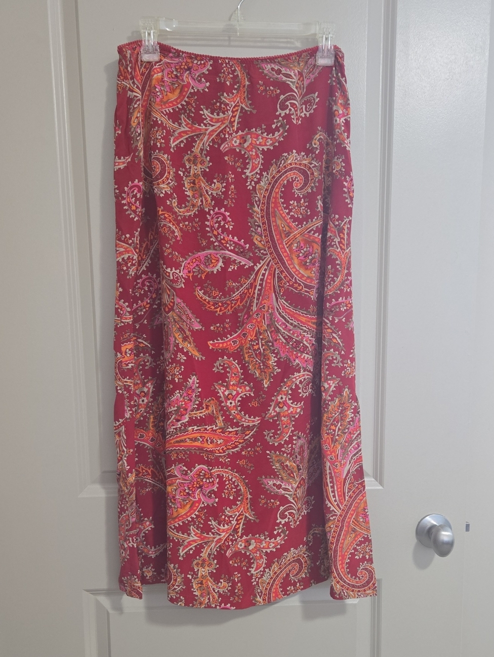 Eddie Bauer Red Paisley Maxi Skirt with Pink & Orange Accents